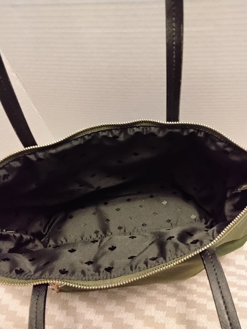 Kate Spade Olive Green Tote Bag with Black Handles - Picture 4 of 6